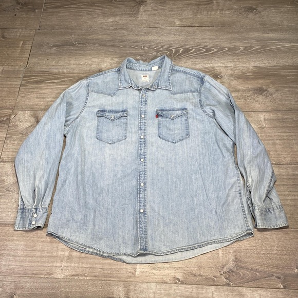 Levi's Denim Shirt Mens 2XL Light Blue Western Button Down Long Sleeve Standard - Picture 1 of 8